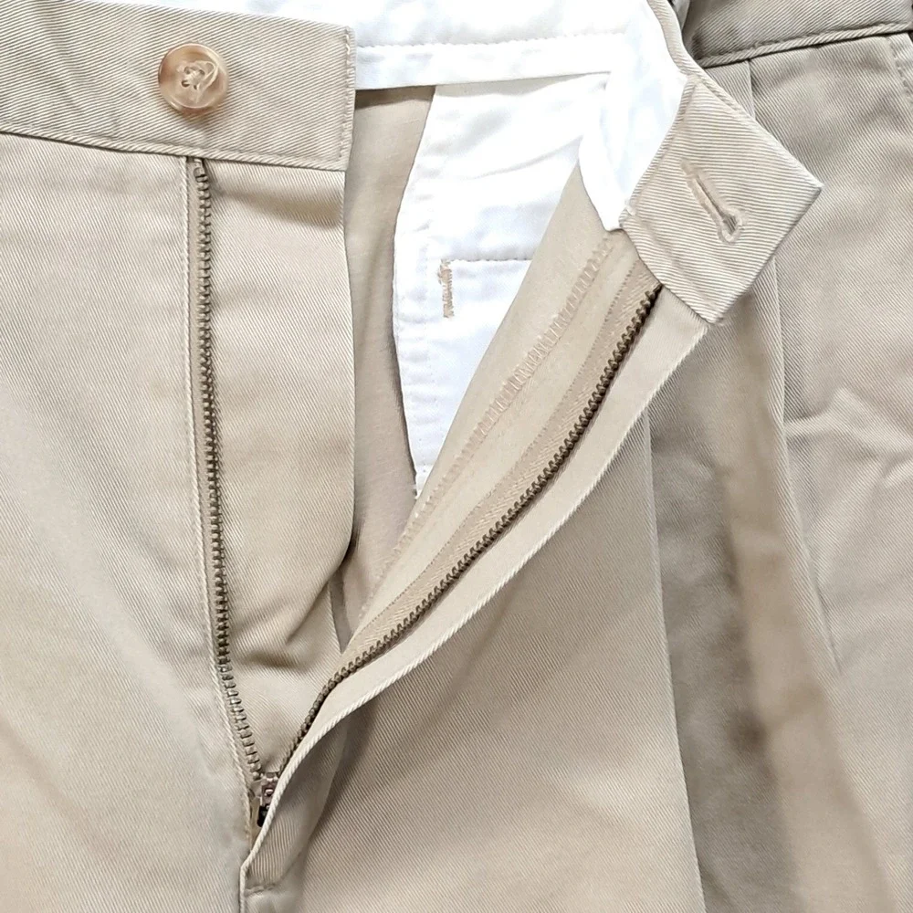 LL Bean Mens Comfort Waist Pleated Chino Pants Tan Khaki 38x30 238076